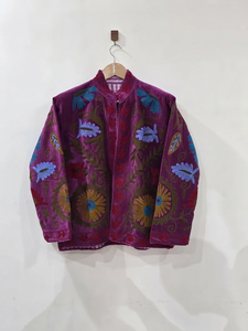Veste en velours violet pour femme, brodée à la main, style vintage ethnique bohème, ouverte sur le devant, courte, décontractée, pour l'hiver, vente en gros - Product Image 3