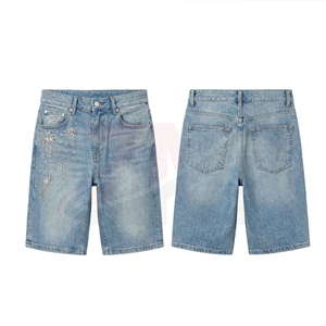 Pantalones Cortos de Mezclilla Personalizados para Hombre con Pedrería, Pantalones Cortos de Jean Lavados de Primera Calidad, Ropa Urbana de Lujo, Fabricante OEM ODM de Marca Privada - Product Image 2