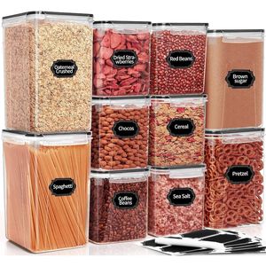 Set di 10 Contenitori Ermetici in Plastica per Alimenti, Organizzatori per Dispensa, per Conservazione Cereali, Contenitori di Grande Capacità - Product Image 1