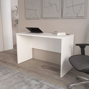 <b>White</b> Minimalist Home Office <b>Computer</b> <b>Desk</b> with Cable Management Feature - Product Image 1