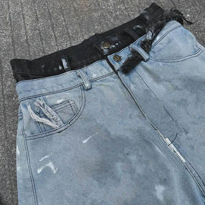 Shorts en jean superposés personnalisés pour hommes, déchirés et délavés, style Y2K streetwear, double taille, cargo, OEM ODM - Product Image 5