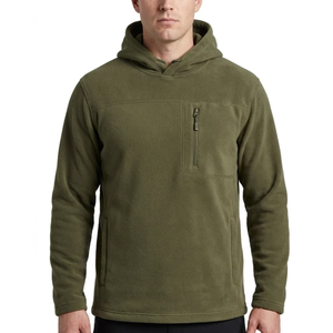Sweat à capuche polaire vert olive personnalisé pour homme, coupe et couture, avec poche poitrine zippée, chaud et idéal pour l'extérieur - Product Image 1