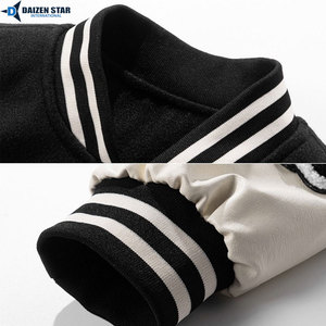 Men's Black Varsity Jacket Stand Collar Front Logo Embroidered Letter N Patch White Sleeves Preppy Style Winter Wear - Product Image 6