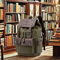 Sac à dos vintage en toile avec garniture en cuir, grande capacité, style militaire, sac à dos de voyage rétro pour hommes et femmes