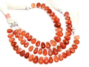 Perles de pierre de soleil naturelle 8x12MM facettées en forme de poire, perles de pierre de soleil orange pour la fabrication de bijoux, fournitures en gros - Product Image 4
