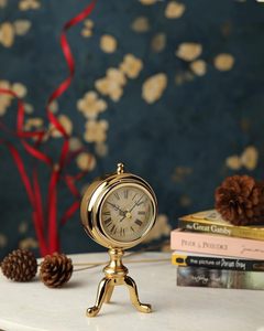 Traditional Brass <b>Desk</b> <b>Clock</b> Circular Design Golden Finish Three Leg Stand Silent Non Ticking Electronic Movement Needle Display - Product Image 2