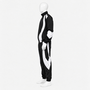 Custom <b>Black</b> White <b>Windbreaker</b> Tracksuit Set for Men's with Full Zip Sports Jacket and Matching Pants Athletic Training Wear - Product Image 3