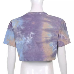 Custom Wholesale Women Tie Dye Crop T Shirt Short Sleeve Crew Neck Cotton Summer Casual Loose Fit <b>Vintage</b> Acid Wash <b>Tee</b> Tops Fit - Product Image 2
