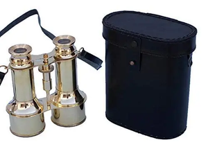 Jumelles marines vintage en laiton antique avec étui en cuir, finition dorée style victorien, télescope de collection - Product Image 2