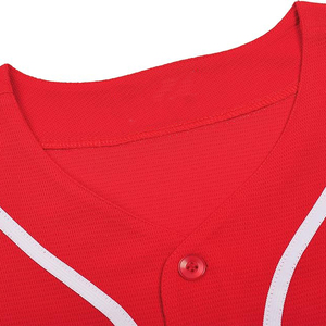 Camiseta de Béisbol Roja Brillante con Ribete Blanco, Uniforme Deportivo Personalizado para Equipo, con Botones y Cuello en V - Product Image 3
