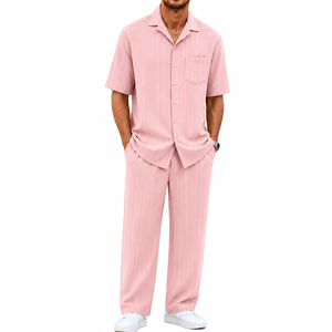 Custom made Mens Fashion Matching Shirt and Pants <b>Set</b> Relaxed Fit Summer Clothing Wholesale Supplier - Product Image 1