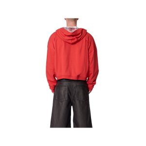 Sweat-shirt à capuche zippé surdimensionné pour homme, rouge uni, en molleton de coton, décontracté, coupe classique, tricoté, pour l'automne - Product Image 5