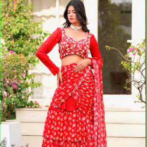 Sari Kajraa Bling à volants pré-drapé, magnifique collection de saris traditionnels tendance - Product Image 1