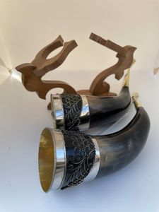 Custom Molding Silver Pattern Viking Horn Beer Horn With Wooden Holding <b>Stand</b> For Bar Restaurant at Reasonable Price by UO INDIA - Product Image 6