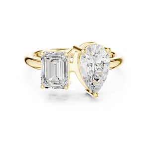 Bague Fine en Or Massif 14K avec Diamant de Laboratoire Taille Poire Émeraude 1 Carat Chaque, Design Unique, Bijoux de Corps Raffinés, Élégance Premium - Product Image 1