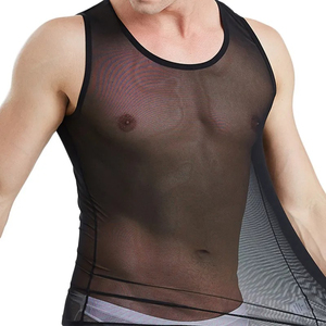 Débardeur côtelé personnalisé pour homme, col rond, uni, basique, sous-vêtement de fitness - Product Image 4