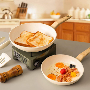 Ceramic Non-Stick Frying Pan <b>Set</b> With Wood Handle 2-Piece <b>Cookware</b> <b>Set</b> Minimalist Design Hand Wash Only - Product Image 1