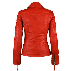Chaqueta de Motociclista Impermeable de Cuero Genuino Rojo para Mujer, Marca WARPRO INDUSTRY, Cierre de Cremallera, Cuello Camisero, Largo Regular - Product Image 5