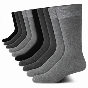 Chaussettes habillées en coton pour hommes, côtelées unies, respirantes, noires, grises, anthracite, lot de 10, vente en gros - Product Image 5