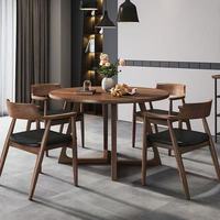 Ensemble table et chaises rondes en bois massif, style nordique minimaliste moderne, 4 places, mobilier écologique pour la maison et l'hôtel