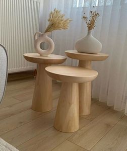 Mesa Auxiliar Redonda Minimalista de Madera Maciza Wabi Sabi, Ecológica y Hecha a Mano, Mesa de Centro para Sala de Estar, Decoración del Hogar - Product Image 4