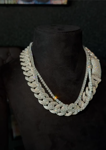 สร้อยคอเงินแท้ 925 ชุบทอง/เงิน ประดับเพชรโมอิสซาไนต์ แบบ Cuban Link หลายชั้น สไตล์ Iced Out Tennis Chain เครื่องประดับฮิปฮอปสำหรับผู้ชาย - Product Image 2