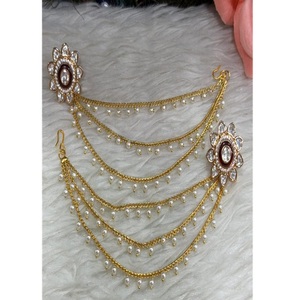 Magnifiques boucles d'oreilles en perles de qualité supérieure, aspect pierre, finition dorée, style traditionnel pour les fêtes, les mariages, collection pour femmes. - Product Image 1