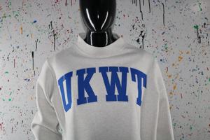 UKWT ASH GREY <b>Mock</b> <b>Neck</b> Sweatshirt 100% BLUE Applique Embroidery wide <b>neck</b> Sweatshirt Finer Threads - Product Image 2