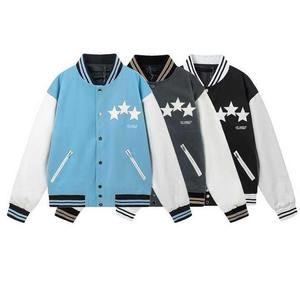 Chaqueta de cuero y algodón gris con cuello alto, logotipo frontal, diseño de diamantes gruesos, chaqueta universitaria personalizada para hombre, chaqueta varsity para hombre - Product Image 6