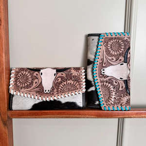 Embrague de Piel Auténtica para Mujer, Piel de Vaca Estampada, Tallado a Mano, Estilo Occidental, Multiusos, Novedad - Product Image 3