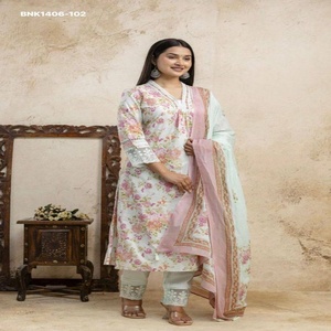 Nuevo Conjunto de Kurti-Pantalón y Dupatta de Organza con Estampado Floral y Encaje, Listo para Usar, Moda Femenina de Fabricante - Product Image 1