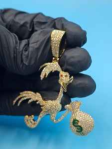 Pendentif Hip Hop en forme de canard et sac d'argent avec symbole $, entièrement serti de Moissanite VVS, Bijoux Hip Hop en Argent, Pendentif 3D style dessin animé - Product Image 4