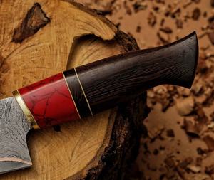 Couteau utilitaire en acier Damas inoxydable, manche en bois, étui en cuir, haute durabilité, qualité industrielle, lame fixe pour l'extérieur - Product Image 3