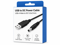 Câble d'alimentation certifié USB-A mâle vers prise DC 5,5x2,1 mm avec conducteur en cuivre étamé, gaine tressée durable, faisceau de câbles de charge