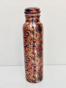 Bouteille d'eau en cuivre pur à motif bohème, double paroi, pour voyage, avec couvercle en cuivre - Product Image 3