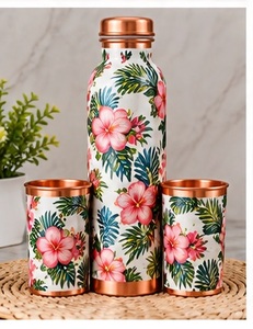 Bouteille d'eau en cuivre faite à la main avec couvercle et tasse assortie, motif montagne et forêt, ensemble de vaisselle de plein air - Product Image 5