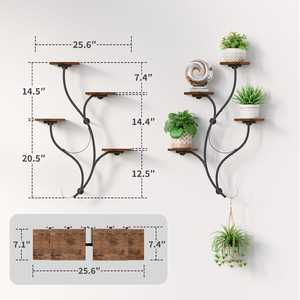 Support mural métallique pour <span class=keywords><strong>plantes</strong></span> avec crochets de suspension, étagères flottantes à 4 niveaux, design vigne, pour intérieur et extérieur, support à fleurs, vente en gros OEM - Product Image 4