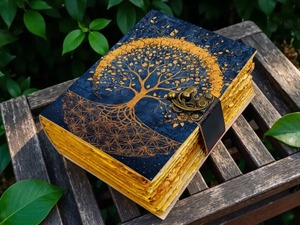 Diario botánico de cuero hecho a mano con tapa dura, diseño Árbol de la Vida, con borde deshilachado, 200 páginas - Regalo estilo Cottagecore - Product Image 2