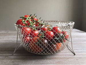 Silver Wire Mesh Fruit <b>Basket</b> For Kitchen Countertop Dining <b>Table</b> Fruit Storage Organizer And Modern Metal Display Bowl - Product Image 1