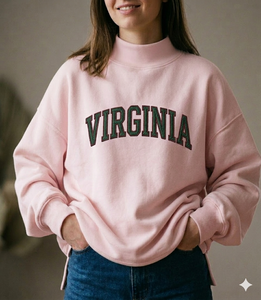 เสื้อสเวตเชิ้ตคอเต่าทรงโอเวอร์ไซส์สำหรับผู้หญิง สีเทา ปักตัวอักษร Virginia ด้านหน้า แขนยาว ผ้าถักผสมคอตตอน สำหรับฤดูใบไม้ร่วง สไตล์ลำลอง - Product Image 5