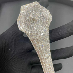 Montre-bracelet de luxe ronde pour homme, de haute qualité, style Hip Hop Bling, entièrement sertie de diamants de laboratoire, en argent et or, à mouvement quartz - Product Image 2