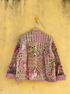 Veste en coton matelassée Prairie Chic avec col mandarin, manches trois quarts, motif patchwork, style printemps, manteau pour femme - Product Image 6