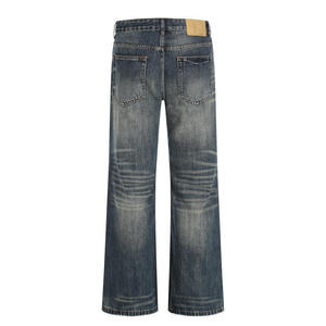 Pantalones Vaqueros Anchos de Mezclilla Cruda para Hombre, Estilo Personalizado, Azul Oscuro, Corte Holgado, Estilo Urbano, Fabricante, Venta al Por Mayor - Product Image 2