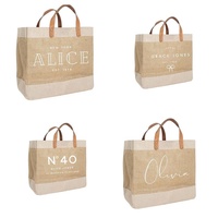 Prix de gros Sac cabas avec logo personnalisé imprimé Sac à provisions en jute avec poignée en cuir