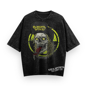 เสื้อยืดโอเวอร์ไซส์ลายหัวกะโหลกสไตล์สตรีท แขนสั้น คอกลม สีดำ ลุคดิสเทรส พิมพ์ลาย - Product Image 2