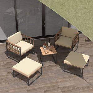 Juego de Muebles de Jardín de 5 Piezas - Silla y Otomana de Madera de Acacia con Mesa de Centro - Estructura Metálica Resistente, Cojines y Fácil Limpieza - Product Image 6