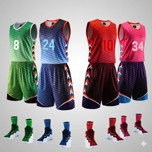 Ensemble de maillots de basket-ball pour hommes imprimés par transfert thermique, col en V, sans manches, évacuation de l'humidité, couleur dégradée, uniforme coupe classique, personnalisable - Product Image 5