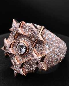Rose Gold Color <b>Iced</b> Moissanite <b>Ring</b> Geometric Spike Pendant <b>Ring</b> Custom Jewelry Gift - Product Image 1