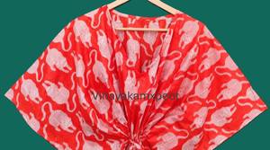 Caftán Midi de Algodón Ecológico con Estampado a Mano en Rojo Vibrante, Estilo Bohemio Artesanal, Ropa de Verano Elegante con Cuello en V - Product Image 2