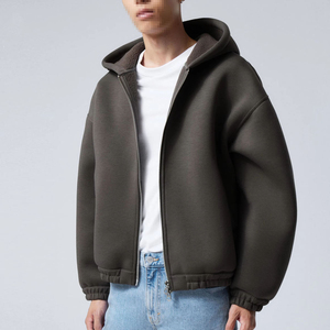 2026 Vente en gros Sweat à capuche zippé pour homme en molleton uni olive, coupe ample avec poches latérales, sur mesure, ODM OEM - Product Image 6